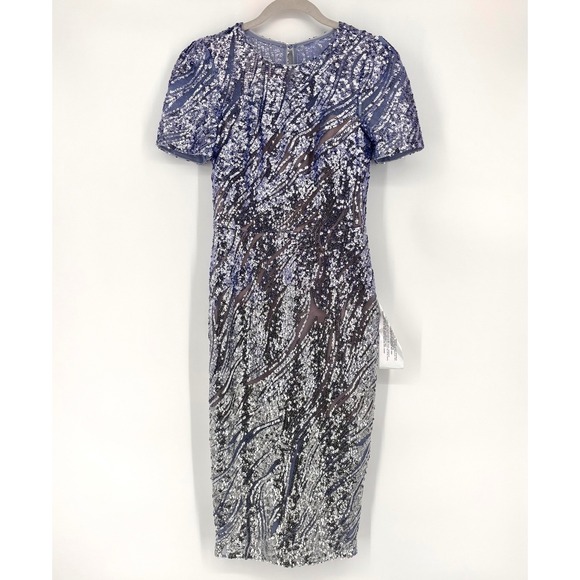 NWT Dress The Population Lia Sequin Midi Dress Sz S Blue Silver Cocktail Party - Picture 5 of 16